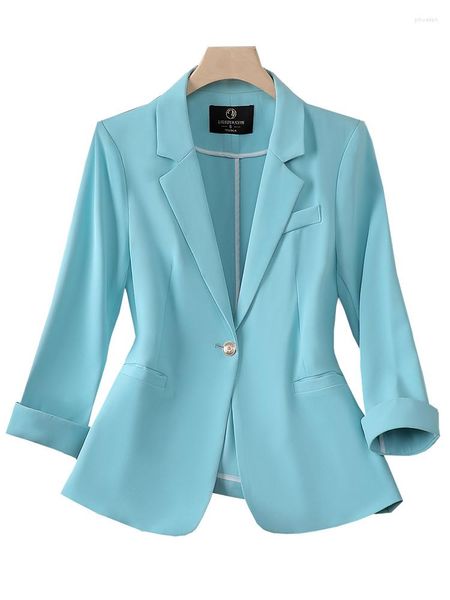 Costumes pour femmes printemps été femmes formel Blazer dames femme bleu rose noir solide trois quarts manches affaires travail porter veste manteau