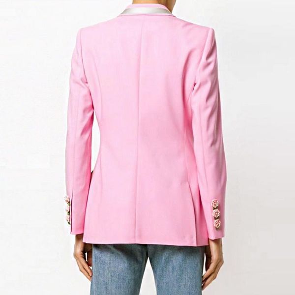 Trajes de mujer, chaqueta de primavera para mujer, diseñador de flores rosas, un solo botón, chaqueta ajustada rosa, abrigo, ropa de calle, forro estampado para mujer de oficina, S-2XL Bla