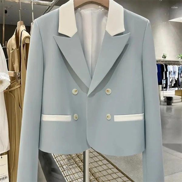 Costumes pour femmes Springautomm Contrast Couxage de costume à manches longues courte Veste bleu Blue Casual Blazers Vêtements Femmes Femmes