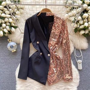 Dameskostuums Stijlvol en veelzijdig colbert voor dames Design Contrasterende pailletten Modieuze patchwork blazer Dames lentejas Z4285