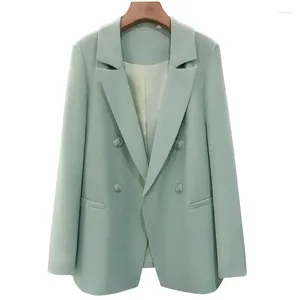 Costumes féminins Blazer vert élégant pour femmes Spring Korean Double Breasted Full à manches Veste Veste Ladies Extérieur