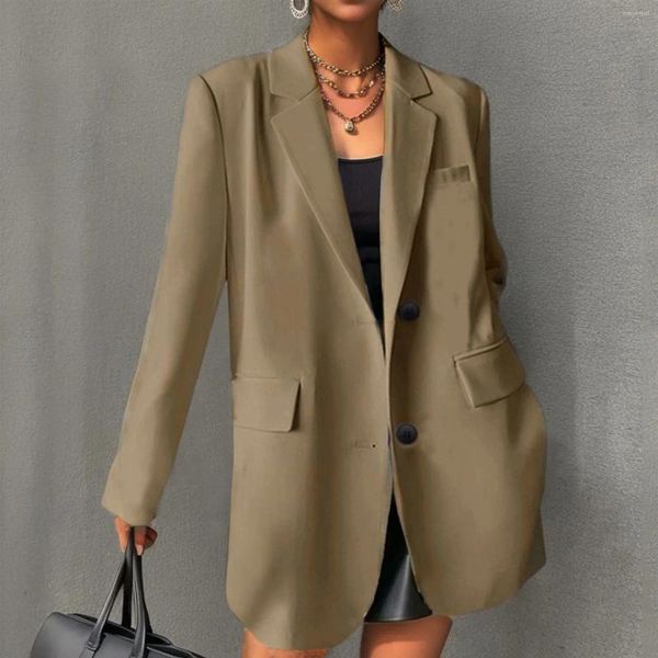 Trajes de mujer, abrigo de traje, moda Vintage, manga larga, holgado, informal, sólido, para oficina, para mujer, chaqueta elegante de un solo pecho, cárdigan para mujer, Tops
