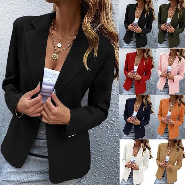 Trajes de mujer, chaqueta de traje, informal, de negocios, ajustado, Color sólido, manga larga, moda de otoño y primavera, abrigo elegante para oficina para mujer