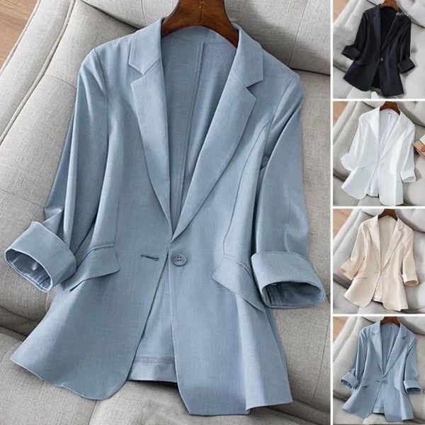 Costumes pour femmes Veste de costume Bureau Bouton unique Élégant Solide Trois quarts Revers Blazers Manteau 2024 Printemps Casual Coréen Tout-Match Tops