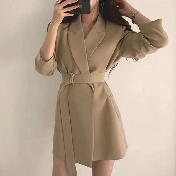 Trajes de mujer, chaqueta de traje, moda coreana para primavera y otoño, chaqueta ajustada con cinturón de manga larga, abrigos informales para mujer, Tops para mujer 2023