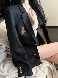 Vestes de costume de costume féminin 2024 printemps et automne Badge de laine de laine à repex collège de style collège à manches longues