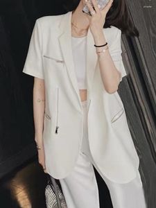 Costumes pour femmes été élégant décontracté femmes blanc Blazer à manches courtes vêtements de travail Vintage noir veste femme mode coréenne vêtements d'affaires