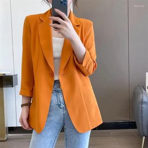 Damespakken zomer dunne vrouwen blazers 2024 Koreaanse kantoor dame sierlijke solide drie kwart chiffon pak jassen basis werkkleding vrouwelijk frew