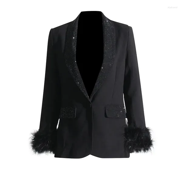 Costumes pour femmes SuperAen 2024 automne mode costume manteau Style coréen épissé autruche cheveux diamant Blazers pour les femmes