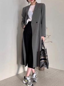 Costumes pour femmes SuperAen gris col en v pardessus printemps 2024 Style coréen lâche à lacets mode femmes Blazers et vestes