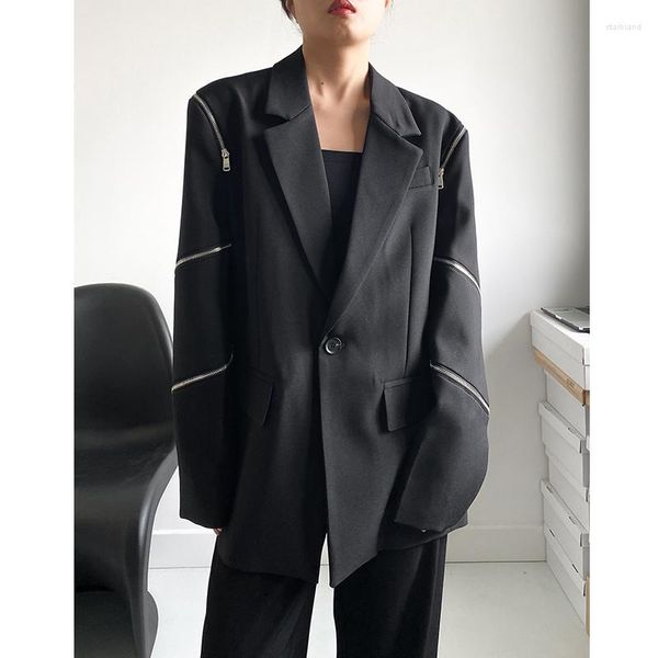 Costumes pour femmes SuperAen conception coréenne veste de costume décontractée ample fermeture éclair couture haut de gamme drapé Blazer pour les femmes