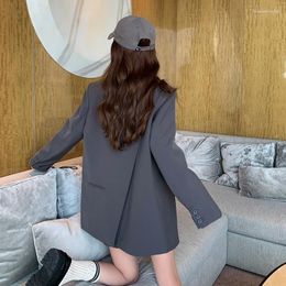 Damespakken superaen splitsen terug Koreaans ontwerp cool coole casual grijze pocket mode blazer vrouwen kleding