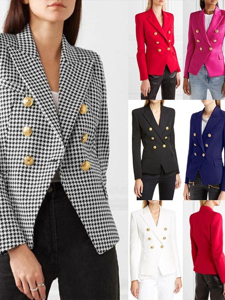 Costumes pour femmes SUPERXIXI, Blazer de styliste de haute qualité, Double boutonnage, poches, boutons lions, veste Slim à carreaux pour dames, 2023