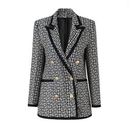 Costumes Femme Tesco Costume Blazer à Carreaux Patchwork Manches Longues Veste Mi Longue Mode Luxe pour Soirée