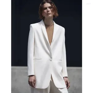 Costumes pour femmes, Blazer blanc R0W, automne/hiver 2023, classique, basique, soie, laine mélangée, un bouton, rangée supérieure