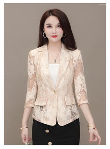 Damespakken dunne kanten suit jas voor vrouwen 2023 lente zomer Koreaanse mode blazers temperament vrije tijd halve mouw bleizer de mujer