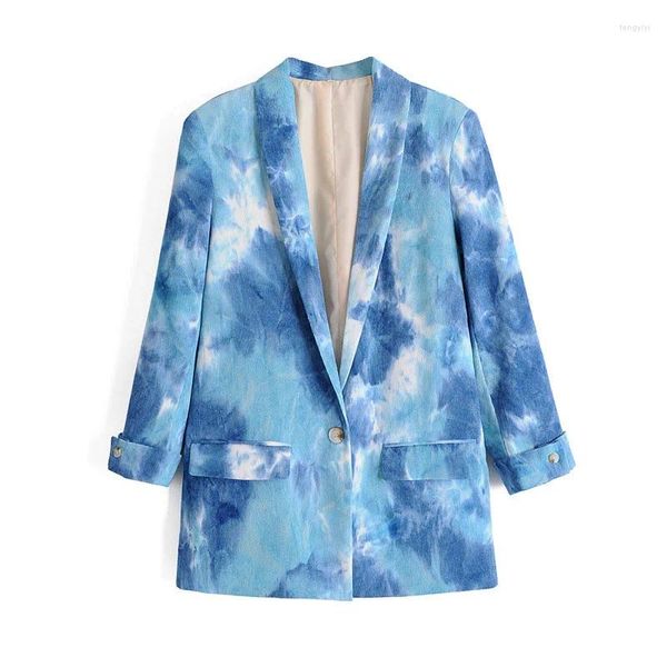 Costumes pour femmes Tie-Dyed Corduroy Chic Office Lady Blazers pour femmes élégants manteaux élégants 2023 à manches longues bouton unique Slim Blazer