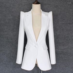 Trajes de mujer CALIDAD SUPERIOR 2022 Blazer de diseñador elegante Chaqueta blanca con un solo botón y hombros descubiertos para mujer