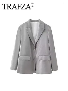 Trajes para mujeres Trafza Spring Coats Mujer moderno plateado Collar de collar de mangas largas Blazer de moda femenina