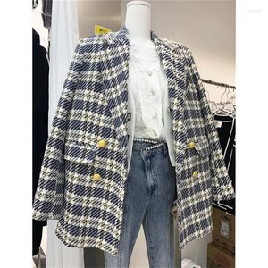 Women's Suits Tweed Suit Jacket 2022 Autumn And Winter With Cotton Thickened Women's Korean Double-Breasted Temperament Wool Coat Tartan