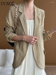 Costumes féminins ucxq veste décontractée vintage veste de couleur unie minimaliste correspond à tout bouton lâche Blazer manteau femme 2024 printemps automne