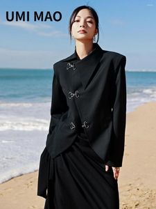 Costumes pour femmes UMI MAO Yamamoto Blazers foncés manteau épaule coussin Oblique avant femmes automne rétro haut ajusté noir veste Femme