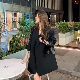Trajes de mujer UNCC Office Ladies Black Blazer Chaqueta Mujer Turn Down Collar Un solo botón Coreano Vintage Slim Outerwear Tops elegantes