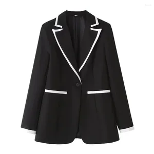 Costumes pour femmes Unizera2024 Produit de printemps simple et élégant bloc de couleur blanc noir manteau à manches longues