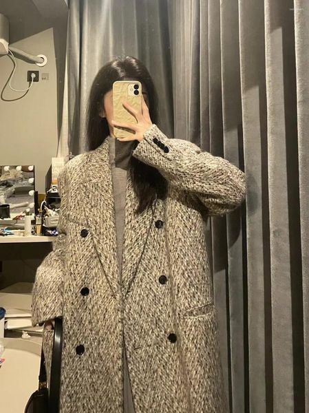 Trajes de mujer UNXX 2023 Otoño Invierno abrigo de lana mujer Cachemira Oficina señora estilo gama alta coreano tamaño pequeño longitud media