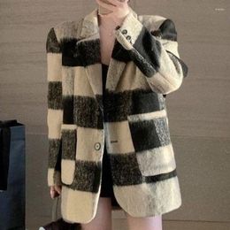 Trajes de mujer UNXX 2023 Abrigo de lana a cuadros de primavera Mujer Moda coreana Chaqueta larga Oficina Señora Casual Ropa elegante Abrigos Diseño cálido