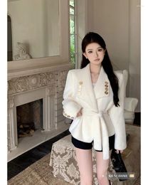 Costumes pour femmes Unxx 2024 Arrivées d'automne Blazer en tweed blanc pour femmes avec style français Haute qualité Femme Bureau Lady Girl Manteau Veste