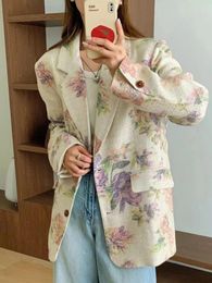 Ternos femininos unxx 2024 outono floral blazer-high-end elegante ajuste relaxado jaqueta casual na moda estilo preguiçoso casaco elegante