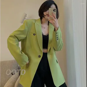 Costumes pour femmes UNXX 2024 Saison de printemps Élégant et polyvalent Veste de costume de couleur unie pour femmes Style coréen Casual Green Top