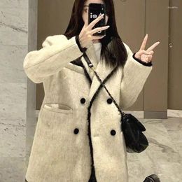 Trajes de mujer Chaqueta tipo blazer de lana color albaricoque UNXX para mujer - Llegadas de 2023 Abrigo de estilo francés de alta gama Prendas de abrigo Petite