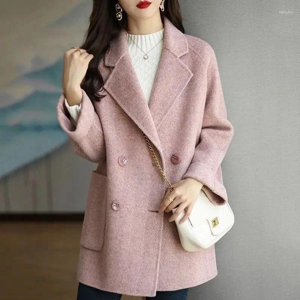 Costumes pour femmes UNXX Automne Vintage Casual Manches courtes Manteau en laine Veste de banlieue Couleur unie Plus Coton Lâche Blazer Femme Vêtements