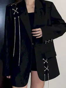 Costumes pour femmes Unxx Automne Hiver Élégant Gothique Femmes Blazer Veste Casual Mode Solide Boucle Unique Poche Chaîne Manteau Streetwear Manteaux