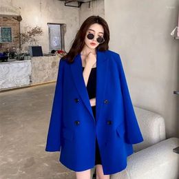 Costumes pour femmes UNXX Blue Blazers Femmes Printemps 2023 Mode coréenne Double boutonnage Veste à manches longues Bureau Dames Manteaux décontractés