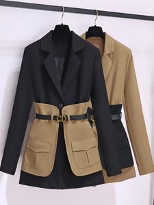 Costumes pour femmes UNXX Casual Colorblock Blazer Femmes Col cranté Manches longues Taille haute Patchwork Ceintures Manteau Femme 2023 Vêtements