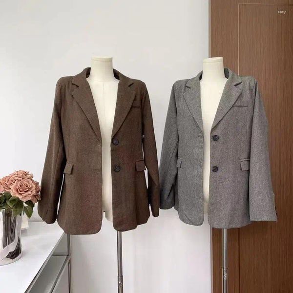 Trajes de mujer UNXX, Chaqueta de traje gris de manga larga a la moda coreana con apertura en la espalda, chaqueta de oficina para mujer, abrigo para primavera y otoño 2023