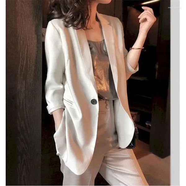 Trajes de mujer UNXX Chaqueta de satén para Mujer Abrigo Elegante Vuelta hacia Abajo Manga Larga Chaqueta de Vaina con un Solo botón Oficina Dama Ropa Formal Abrigos de Primavera