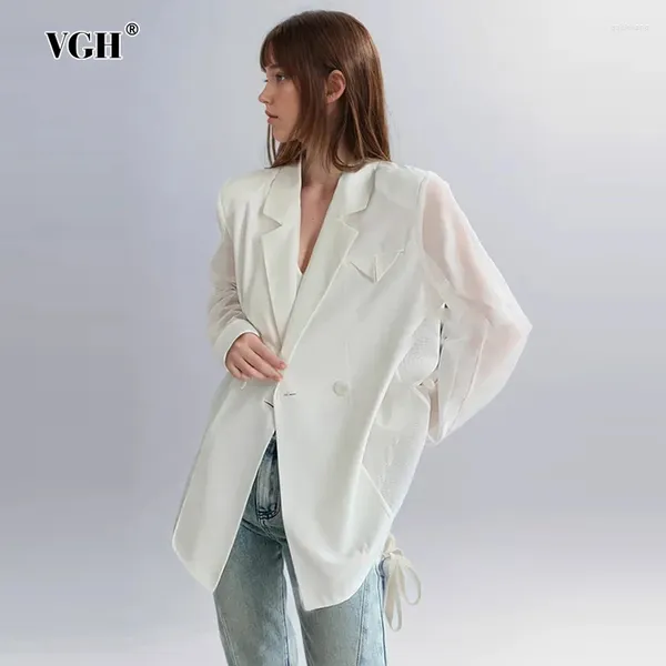 Suisses pour femmes VGH Blazers en maillage de patchwork solide minimaliste pour femmes Pouilles à manches longues en manches longues Blazer Femme