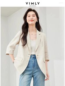 Costumes pour femmes Vimly Abricot Linon simple poitrine de costume droit 2024 Spring Office Casual Office Three Quarter Sheeve Blazers M6229