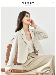 Costumes pour femmes Vimly Women Crated Blazer 2024 Vêtements de printemps Notched Single Breasted Short Taphed Coat Business Office Suit Veste M5160