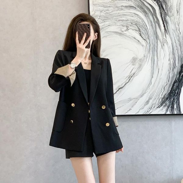 Costumes pour femmes Vintage Blazer femmes printemps automne veste Blazers manteaux mode coréenne luxueux Double rangée bouton marque noir manteau