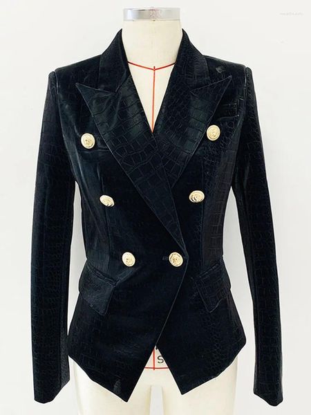 Trajes de mujer Vintage de alta calidad, chaqueta de diseñador de pasarela, botones de Metal de León, chaqueta de cuero de PU ajustada, prendas de vestir exteriores, Tops