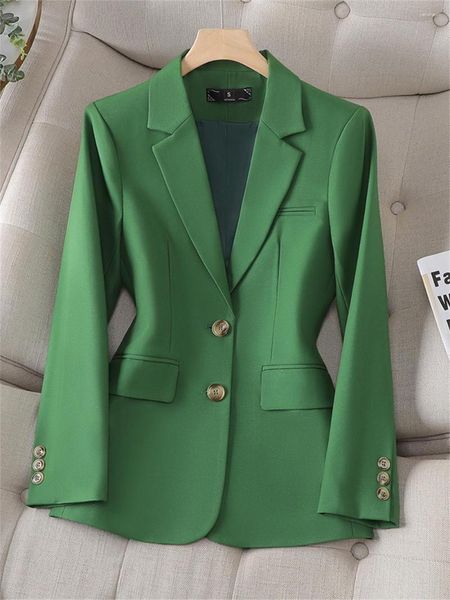 Trajes de mujer Vintage mujer Blazer damas negro caqui rojo verde manga larga abrigo de un solo pecho mujer ropa de trabajo de negocios chaqueta Formal