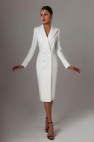 Costumes pour femmes Blanc Double boutonnage Femmes Longue Veste Peaked Revers Dames Prom Soirée Invité Formelle Porter Custom Made Robe Blazer