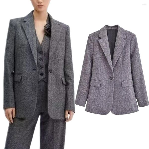Costumes pour femmes bouton flétri femmes costume veste décontractée hauts mode britannique gris Blazer simple