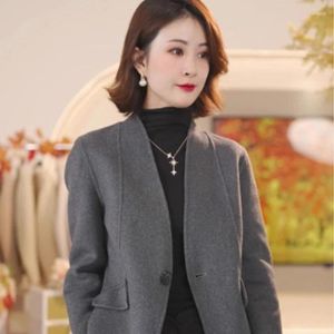 Costumes pour femmes femme hiver style britannique épais court col en v laine blazer manteaux rétro décontracté couleur unie lâche manteau à simple boutonnage