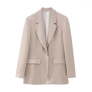 Costumes pour femmes femmes 2023 mode soie Satin Texture Tube droit Blazer manteau Vintage à manches longues poches vêtements d'extérieur pour femmes Chic